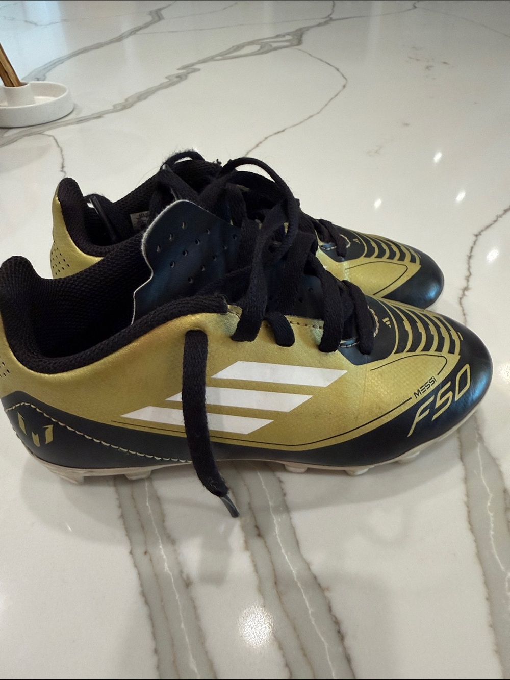 Messi Adidas Kids Gold and Black F50 Soccer Sneakers